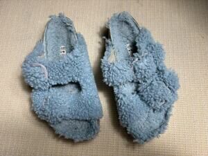 Papillio Slippers Shoes Womens Size 9 Blue Fuzzy Shearling Slide Cork Sole